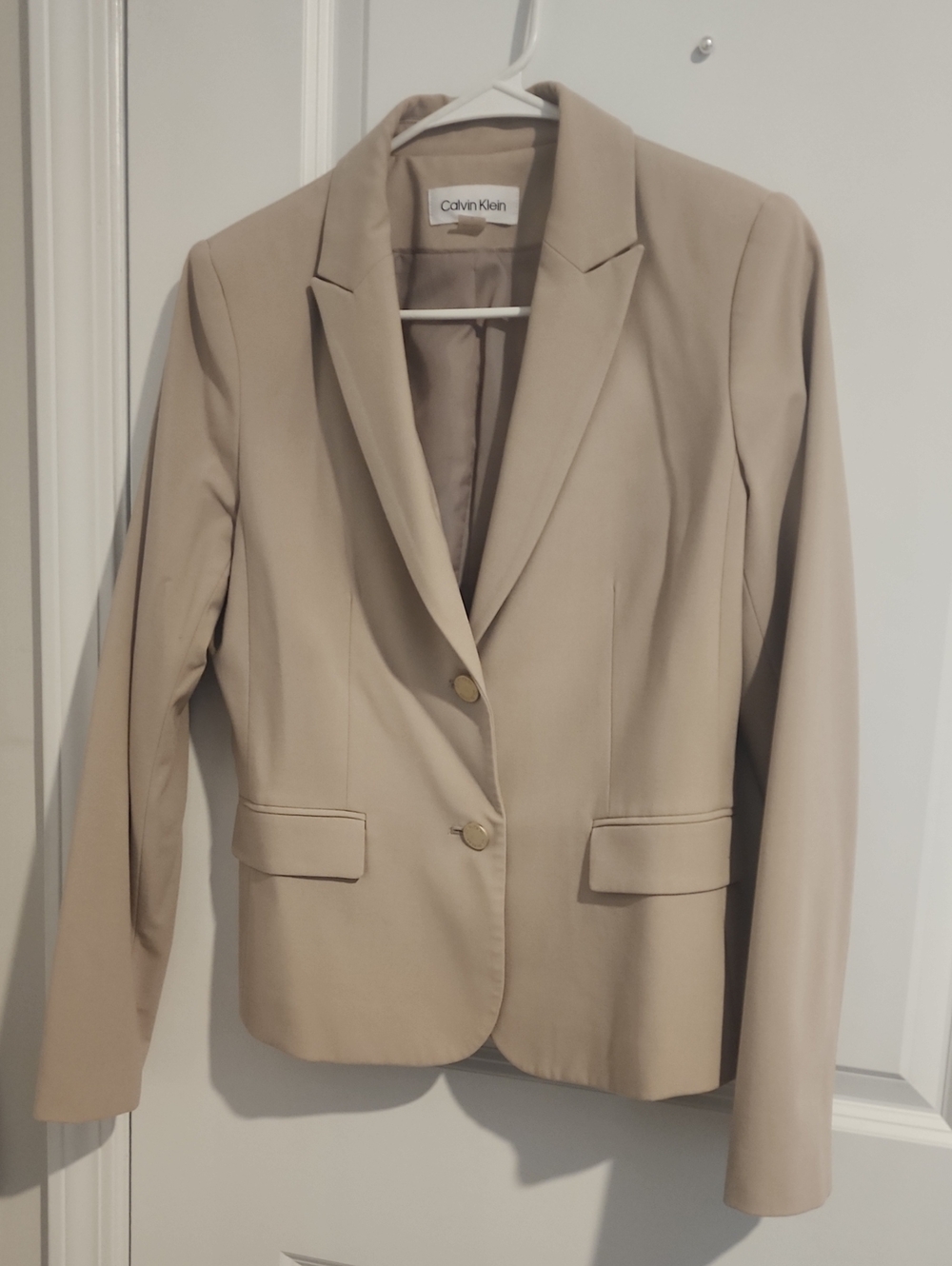Calvin Klein Women's Light Beige Two-Button Blazer | Peplum
